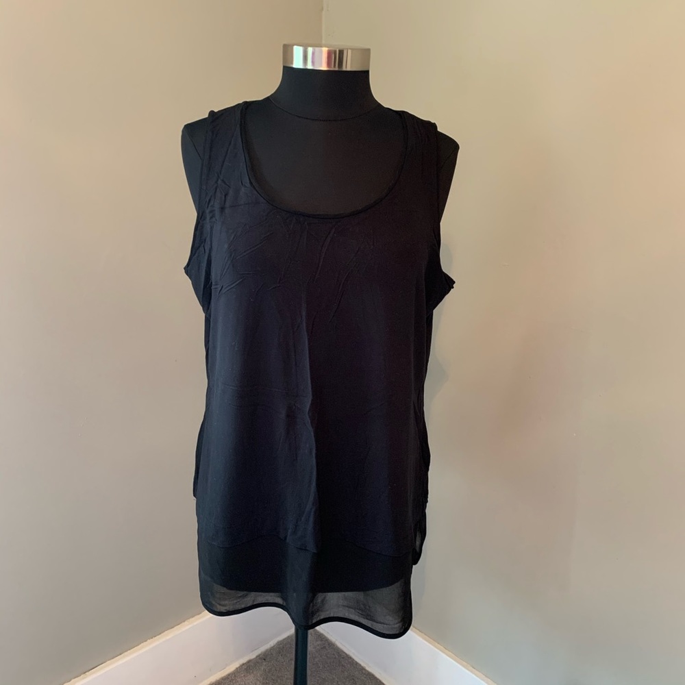 Wide Strap Long Tunic Style Sheer Scoop Bottom Tank Top